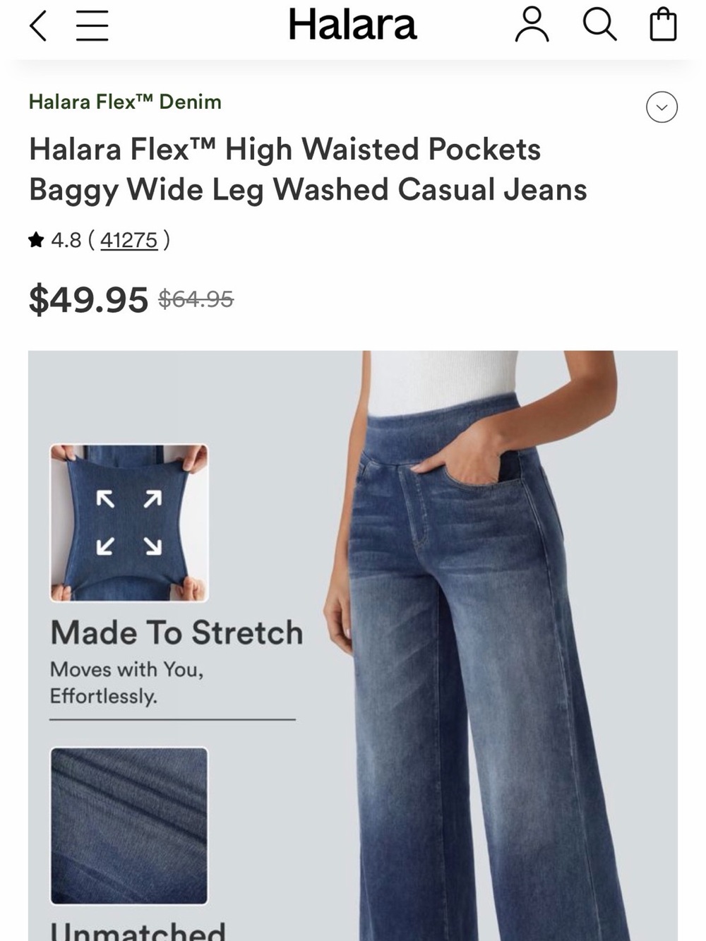 NWT Halara Wide Leg Pull-On Jeans
